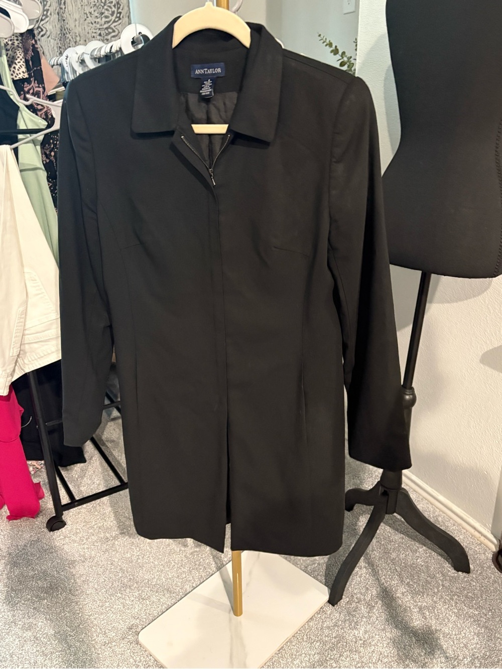 Ann Taylor Black Classic Zip-Front Trench Coat